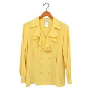 Mondi Yellow Ruffle Double Breasted Long Sleeve Blouse Top 38